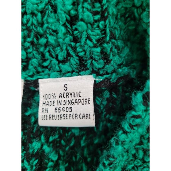 VTG Y2K Green Chunky Cardigan Sweater S Double Breasted V-Neck Oversized Pockets - Picture 7 of 16